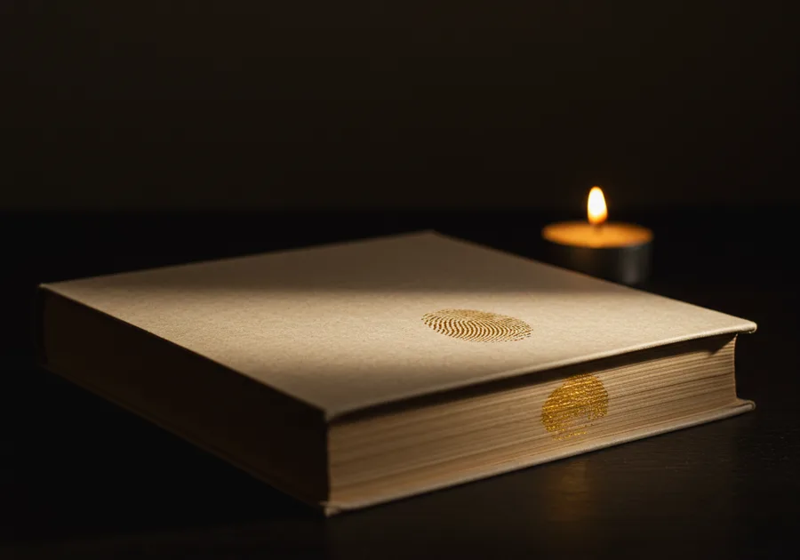 El libro sin tapa, impreso en papel de roneo, con una huella dorada.